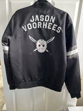 Friday The 13th Jacket Mens Medium Black Bomber Jason Voorhees F13 Halloween